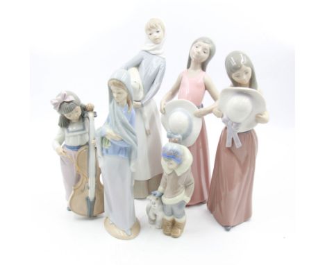 Five Lladro figures, including Girl with Straw hat no 5008, Girl with Hat no 5007, Eskimo Boy with Pet Polar Bear No.5238 etc