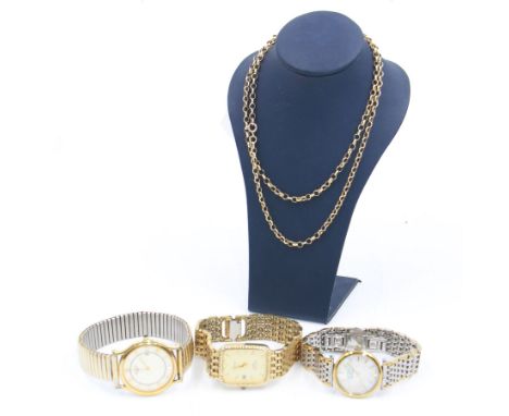 9ct gold belcher chain, hallmarked and three Rotary quartz wristwatchesCondition Report:9ct approx 11.05gm, length = 66cm, wa