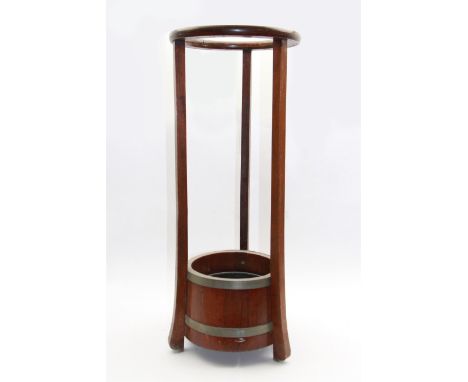 Wooden stick/umbrella stand of circular form with metal drip tray, H75cm