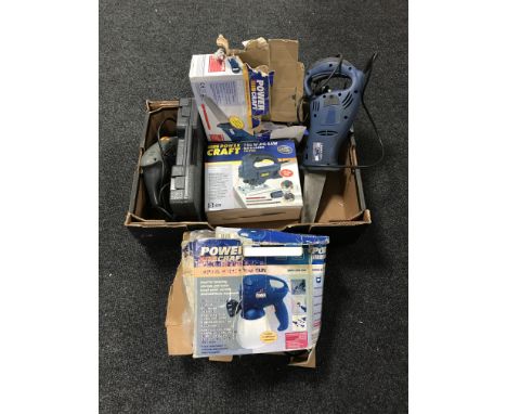 A box of assorted power tools, cased powercraft socket set