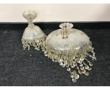 Two all glass circular light shades with glass shades 