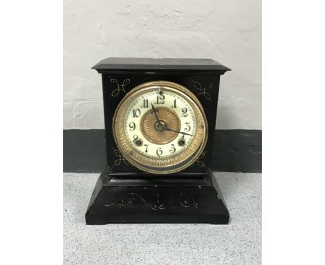 An American black slate Ansonia mantle clock