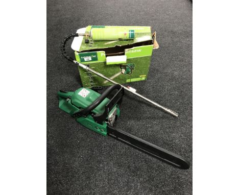 A gardenline petrol chainsaw with box together with a gardenline stubble burner 