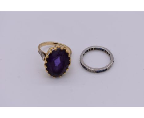 An oval amethyst and diamond gold ring,&nbsp;stamped 18ct, 7.4g total weight; together with sapphire and diamond unmarked ete