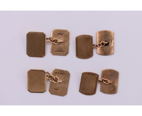 Two pairs of gold engine turned cufflinks, hallmarked 375, 8.5g. 