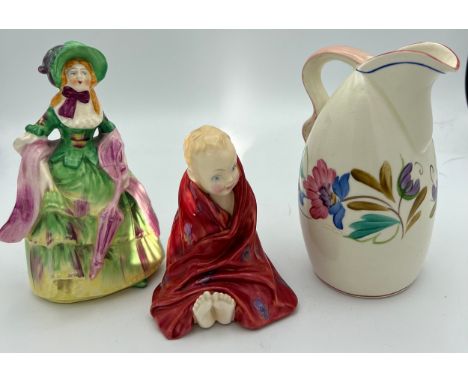 Royal Doulton “This Little Pig”, Crown Devon Jug and female figurine. 