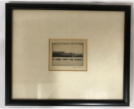 Bookplate of Dr Sidney Vere Pearson (1875-1950) print/drypoint by Sir Muirhead Bone (1876-1953) signed in pencil L.R. 7 x 8cm