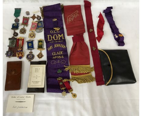 Masonic regalia: various awards to include four hallmarked silver, 1908, 1944, 1975 and one indistinct, three to C. Dry, Lord