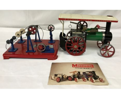 A Mamod Traction Engine TE 1a together with a Mamod Workshop WS 1. 