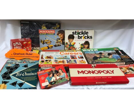 A collection of toys and games mainly board games to include Waddington's table soccer, Monopoly, Careers, league championshi