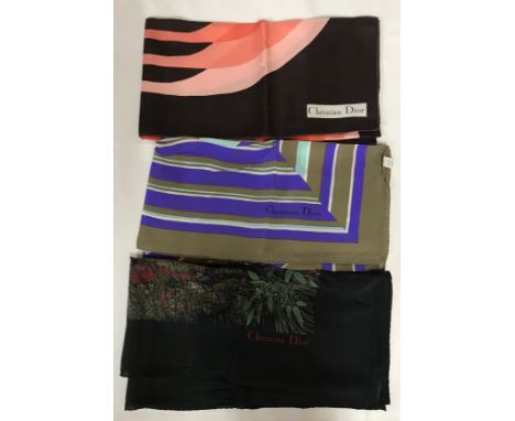 Three silk Christian Dior scarves 76cm square 