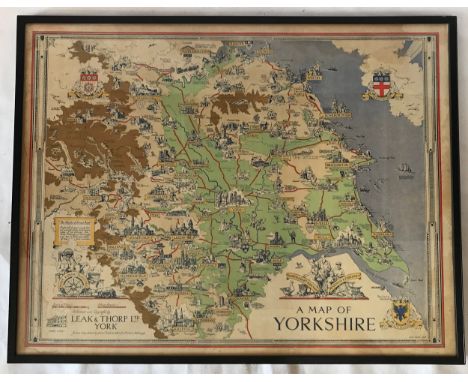 A Map of Yorkshire - a framed print from a map drawn by Estra Clark in 1949 for British Railways. Print size 40 x 53cm. 