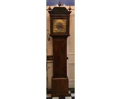 An 8 day oak longcase clock by John Hall of Beverley with brass face. 220 h x 43 w x 28cm d. 