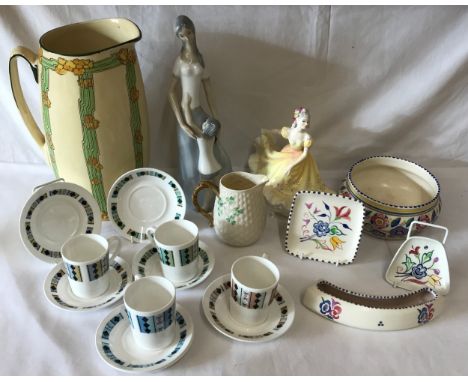 A mixed ceramics lot to include four Ridgeway potteries 'Masquerade' cups with six saucers, a Royal Doulton jug 32cm h and ma