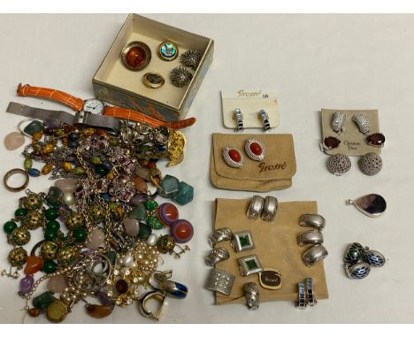 A collection of mainly vintage costume jewellery. Clip on earrings to include seven pairs of Grosse, three pairs of Christian