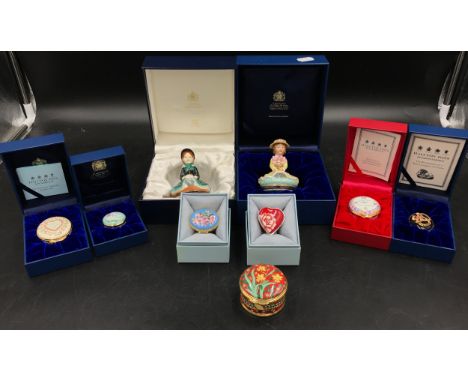 Eight Halcyon Days enamel pill boxes, St Valentine's Day 1989, time flies love remains, Rosaline, Catherine etc. together wit