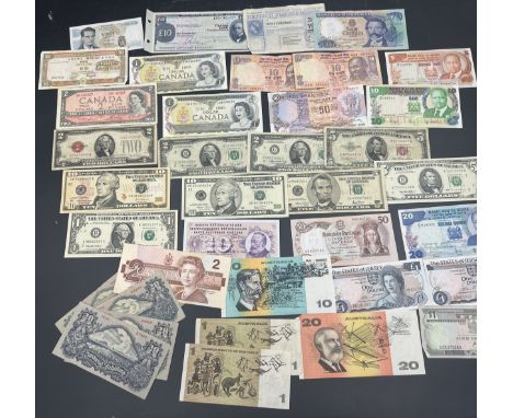 World banknotes to include German occupation notes, Zwanzig Schilling, American Dollars, Australian, Fiji, States of Jersey, 