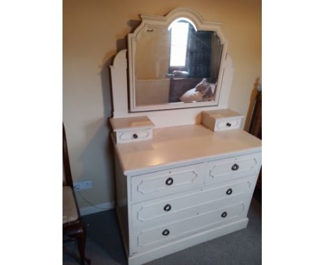 Edwardian Pine Dressing Chest in original paint measuring 173cm h to top of mirror, 108cm w x 53cm deep. 