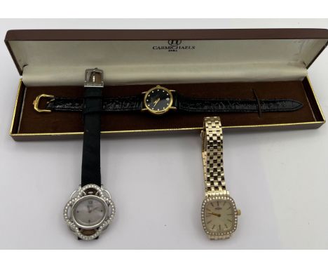 Three ladies wristwatches. Rotary with mother of pearl face, diamond set bezel and stainless steel bracelet. Citizen Eco Driv