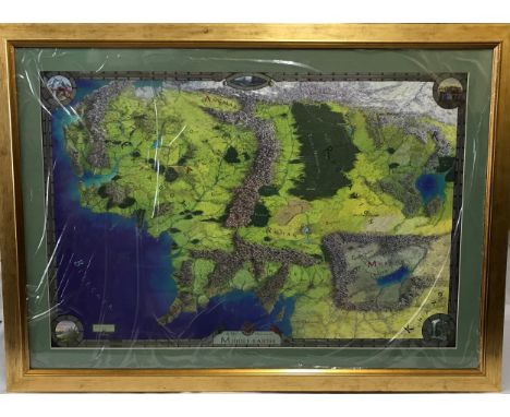 Danbury Mint JRR Tolkien's a framed Map of collector's Middle-Earth painted by Jochim Hartwig, with certificate together with