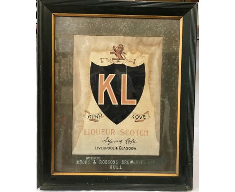 An advertising poster measuring 48 x 35cm with the words KL, Kind Love, in the middle, for Liquer Scotch. Agents Moors &amp; 