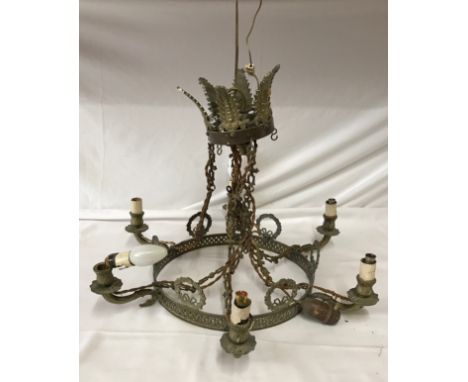 A decorative vintage six branch ceiling light fitting. 