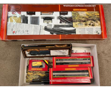 Hornby Western express goods set and various carriages, engine and track. 