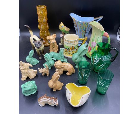 Collection of ceramics and glassware to include 10 x Sylvac animals, a Carlton Ware leaf shaped dish, a Crown Devon Fieldings