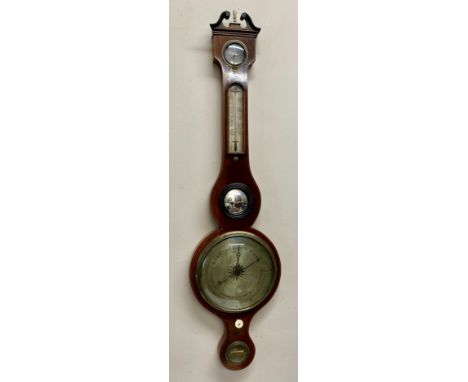 Mahogany banjo barometer by Maspoli of Hull 100cm h. 