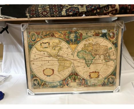A Vintage Double Hemisphere Map of the World, Dutch Cartography. "Nova et Accvratissma Totivs Terrarvm Orbis Tabvla" 60cm x 8