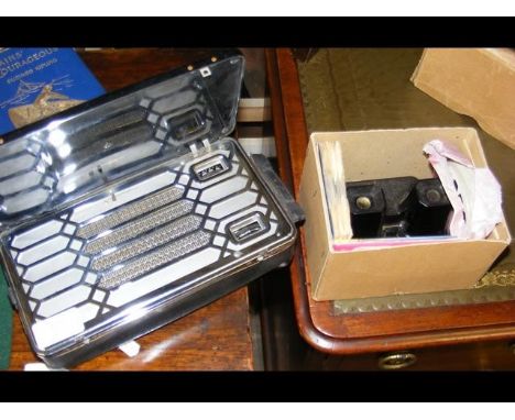 A vintage Marconi radio, together with a stereo viewer and cards