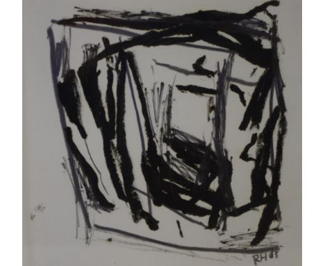 Robert Hirschmann"Untitled landscape" graphite & oil stick on paper, signed lower right, 20cm X 19cm approx