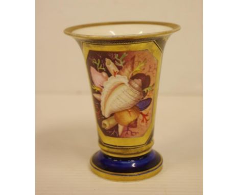 Early 19th century small spill vase attributed to Flight Barr and Barr Worcester, with cobalt blue ground and hand painted se