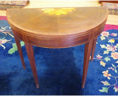 George III inlaid demilune card table 92cm wide, 76cm high