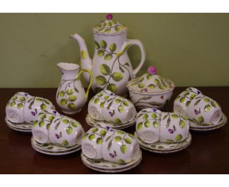 Royal Worcester twenty seven piece coffee set pattern: The Blind Earl, comprising of 12 coffee cups and saucers, coffee pot, 