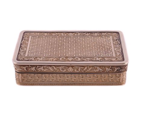 A French silver double gilt rounded rectangular snuff box, 1798-1809 petit garantie poinçon and Double, with engine turned pa