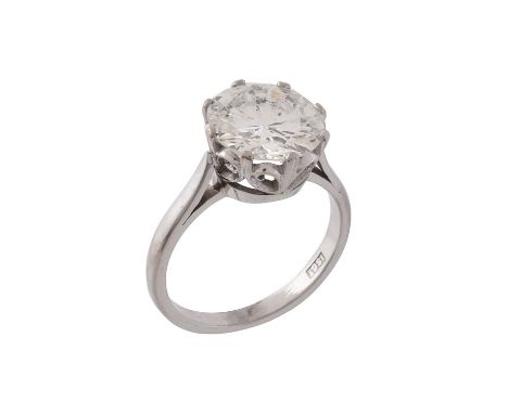 A single stone diamond ring, the brilliant cut diamond weighing 3.86 carats, within an eight claw setting, within a pierced s