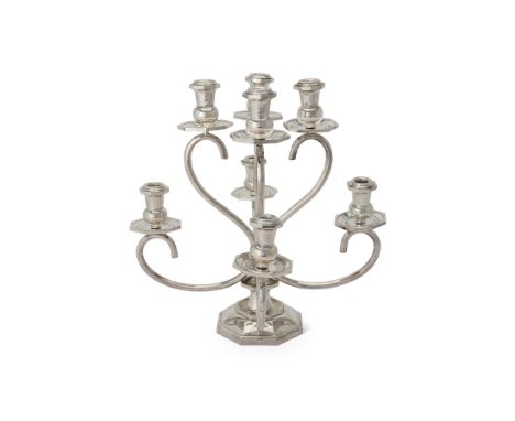 An Italian silver coloured eight light candelabrum by I. M. di Guerici, post 1968 Alessandria .800 standard, the four S-shape