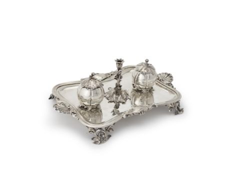 An early Victorian silver shaped oblong inkstand in Dutch taste by Edward, Edward junior, John & William Barnard, London 1840