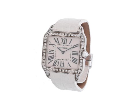 Y Cartier, Santos Dumont, ref. 2858, an 18 carat white gold and diamond wrist watch, no. 821689CE, quartz movement, 8 jewels,