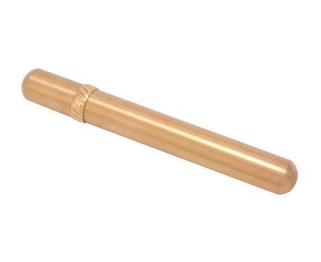 Ludwig Muller, a Swiss gold coloured individual cigar tube or case by Ludwig Muller SA, signed and MF 750, brushed finish wit