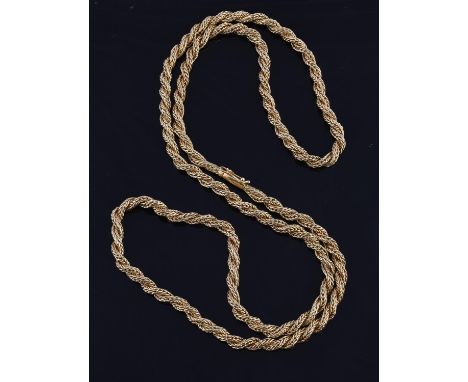 A gold coloured long chain by Bulgari, the rope twist textured chevron link necklace to a polished box clasp, signed Bulgari,