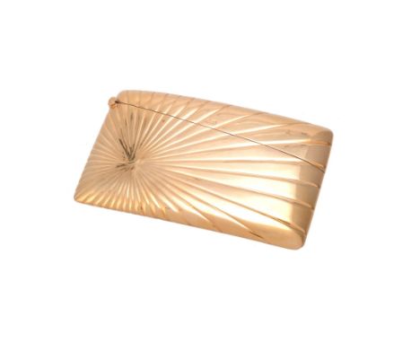 An 18 carat gold curved rectangular card case by Horace Woodward & Co Ltd, Birmingham 1911, sunburst engraved to back and fro
