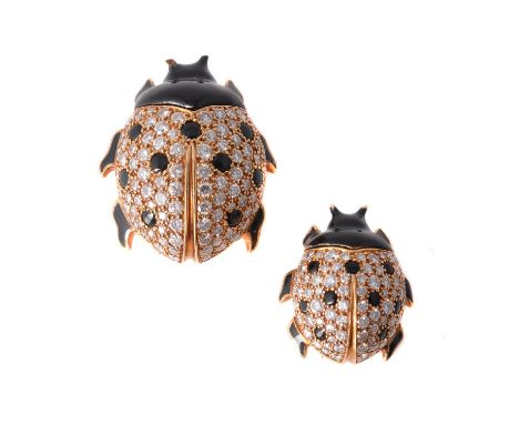 A pair of Coccinelle brooches by Cartier, the first ladybird pavé set with brilliant cut diamonds, approximately 1.18 carats 