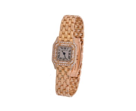 Cartier, Mini Panthere, ref. 1131, a lady's 18 carat gold and diamond bracelet watch, no. 14376, circa 2000, quartz movement,