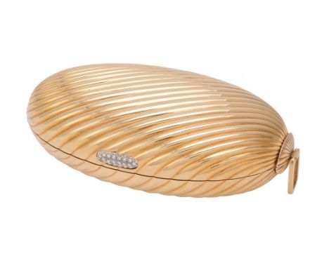 An Italian gold coloured oval Melone evening purse, stamped 750, also stamped with French import marks and French sponsor mar