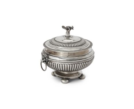 An Indian colonial silver tureen and cover by George Gordon & Co., Madras, second quarter 19th century, the finial modelled a