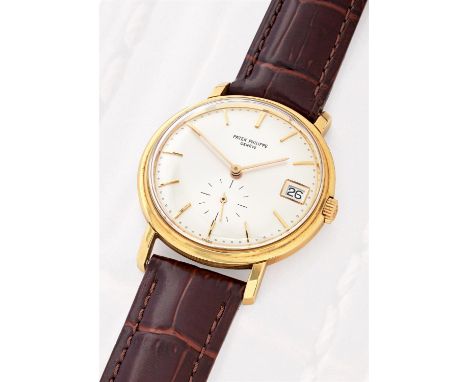 Patek Philippe, Calatrava, ref. 3445, a gold coloured wrist watch, no. 324619, circa 1970, automatic movement, 37 jewels, cal