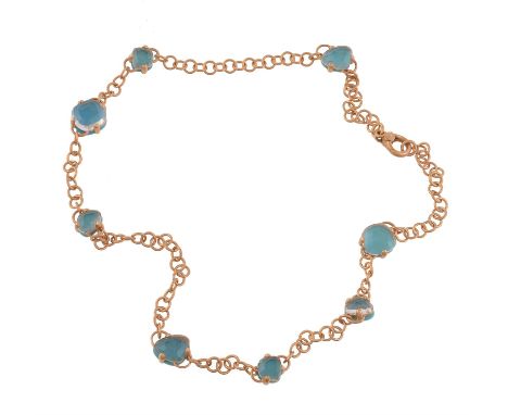 A turquoise and rock crystal necklace Capri by Pomellato, the matt hooped gold coloured belcher links with spacers set with c