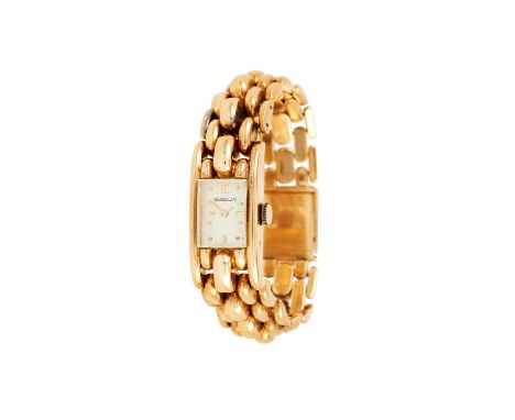 Gubelin, a lady's gold bracelet watch, no. 126646, manual wind movement, cal. AV 41, silvered dial, applied dot and baton mar